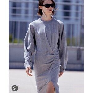 Isabel Marant Etoile Dress Sz 34 Samuela  Dress Gray Long Sleeve Cotton Ruched